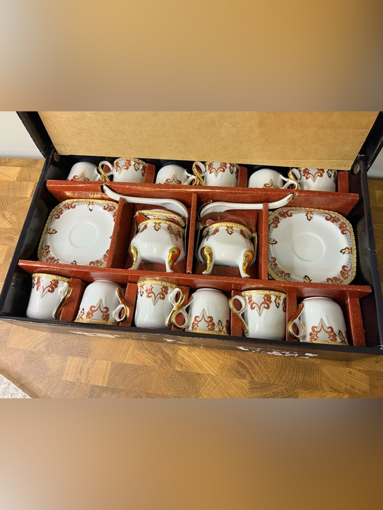 Other - Elegant 24K Gold Trim Porcelain Tea Set with Red Accents